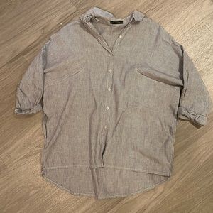 Formal Blue and White Striped Oversized Shirt